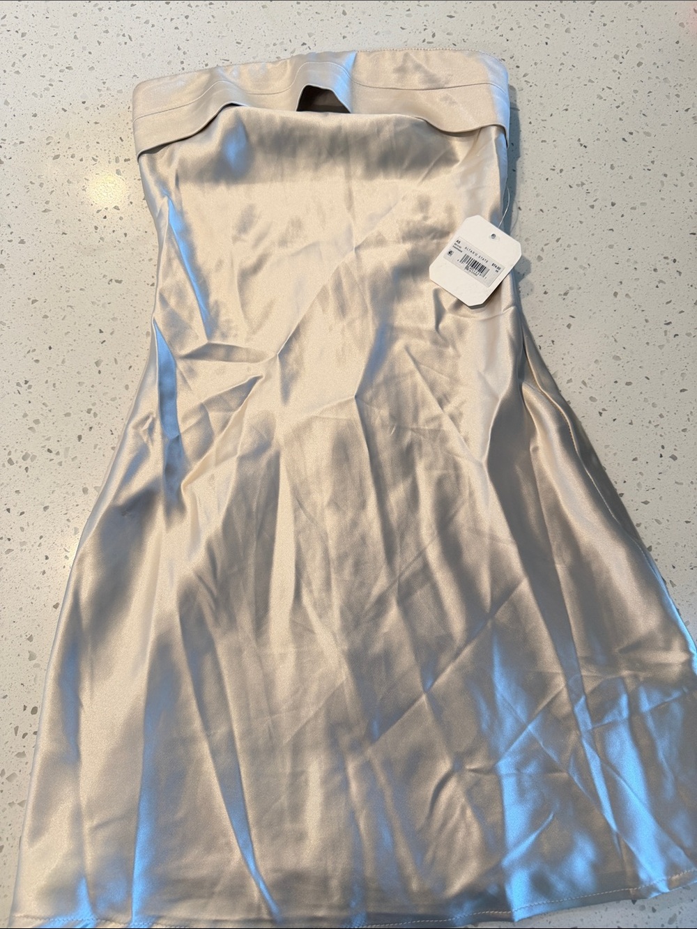 Altar'd State Strapless Satin Mini Dress in Champagne Beige